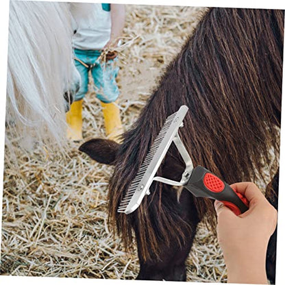 DECHOUS Durable Horse Grooming Rake with Rubber Handle Rust Metal Cleaning Brush and Large Animals Shedding Hair Remover and Skin Friendly Massage Tool
