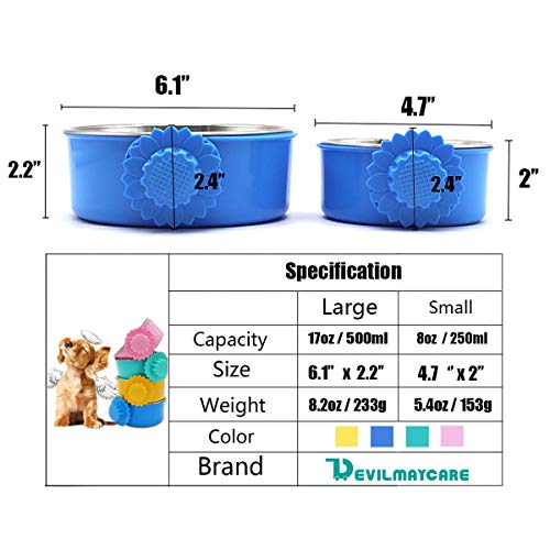 DEVILMAYCARE Pet Feeder Dog Bowl Stainless Steel Food Hanging Bowl Crates Cages Dog Parrot Bird Pet Drink Water Bowl Dish Accessory (S: 4.5''x2'', Blue) - color: Blue, size: S:4.5''x2''