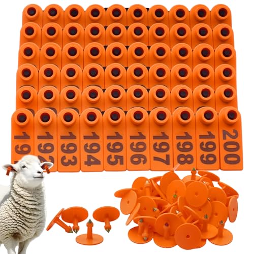 200PCS Livestock Ear Tags for Goat Pig Deer Plastic Sheep Ear Tags with Number 001-200 Animal Identification Tags (Orange) - color: Orange