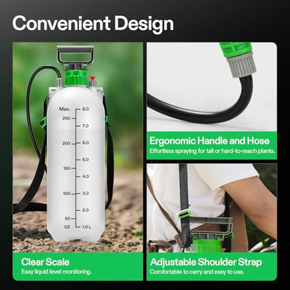 VIVOSUN 2.1 Gal/8L Pump Sprayer, Garden Water Sprayer for Plants, Weeds & Lawn Care, with 3 Nozzles, 50'' Long Hose & Pressure Relief Valve - size: 2.1 gal