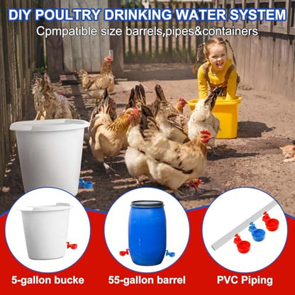 Tanlade 50 Pcs Automatic Chicken Waterer Cups Chicken Feeder for PVC Pipe Waterer Kit for Poultry Duck Goose Turkey Bunny (Red,Blue,Classic) - color: Red,Blue