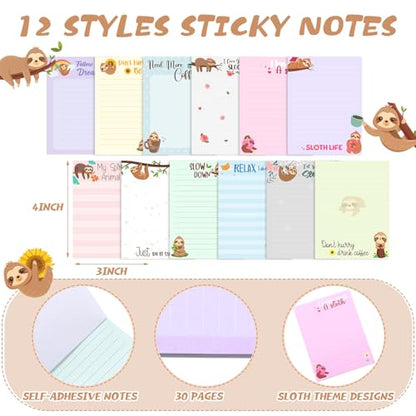 24 Pcs Sloth Sticky Notes with Pens Sloth Themed Gifts Women Party Favors Cute Notepad Memo Notes Pads Black Ink Ballpoint Pen for Animal Lover Christmas Gifts Office School Students Teacher Supplies - style: Sloth