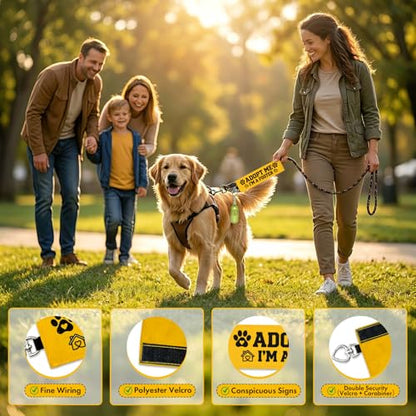 Adopt Me I'm a Foster Dog Leash Wrap, Highly Visible Yellow Warning Sleeve with Heart Snap Hook, Durable Double-Sided Canvas Lead Cover for Foster Pets and Rescue Dogs (Adopt Me I'm a Foster) - color: Adopt Me I'm a Foster