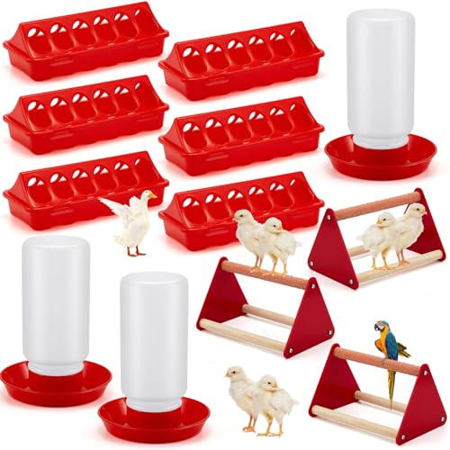 Patelai 12 Pcs Chick Feeder and Waterer Kit Feeding Supplies with Mini Perch Chicken Starter Kit for Coop and Brooder for Small Poultry Ducks Quail