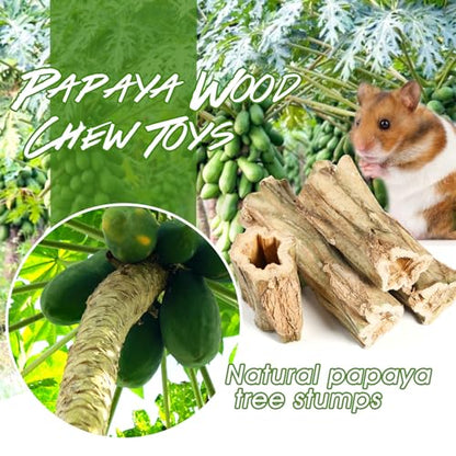 Abizoo Rabbit chew Toys for Bunnies,4 Pcs Natural Papaya Wood Chew Sticks Bunny Chews for Teeth Chinchilla Guinea Pig Hamster Gerbil Degu Small Animals to Keep Busy Molar Treats Toys - size: M