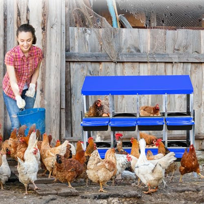 Chicken Nesting Boxes, Roll Away Nesting Box 8 Hole Metal Chicken Egg with Leg for Chicken Coop, Swing Perch and Rollout Egg Collection, Blue - color: Blue, size: 8 holes with legs