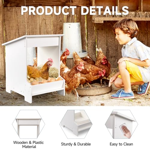 EARTHSON Nesting Boxes for Chickens, Chicken Coopwith Egg Storage, Chicken Laying Nest Box for Poultry Farm, Chicken Nesting Boxes for Duck and Poultry, White