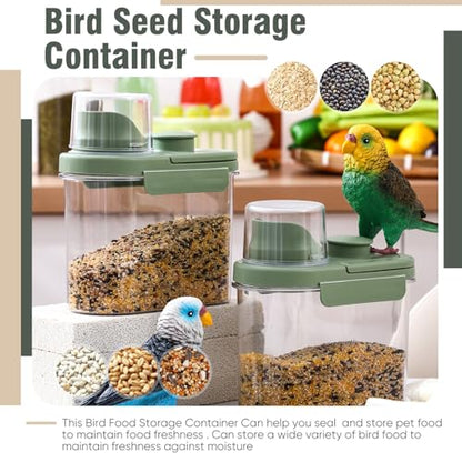 Maxdot 2 Pcs Bird Seed Storage Container 1.7 Qt/1.6 L with Tight Lids Airtight Cup Pet Food Storage Measuring Containers Lids with Pouring Spouts for Macaws African Grey Cockatoos(Green) - color: Green