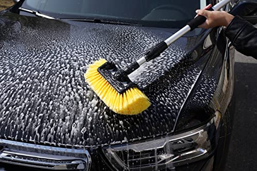 SCRUBIT 12" Car Wash Brush with Soft Bristles for Car, Truck, Boat Deck & House Cleaning, Exterior Washing Brush Connects with Pole & Hose, Storage Bag Included (Yellow) - color: Yellow