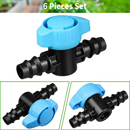 6 Pack Drip Irrigation 1/2 inch Barbed Valve, Drip Line Parts 1/2" Shut Off Valve Fits for 1/2 Inch Drip Irrigation Tubing (.570-.620" ID) for Drip or Sprinkler Systems - color: 6P Valve