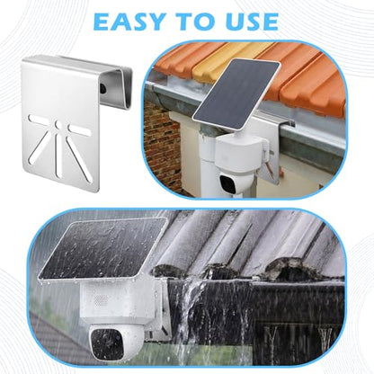 2 Pcs Standard Size Gutter Mount Stainless Steel Bracket No-Drill Anti-Rust Solar Security Camera Holder with Stainless Screws Gutter Mount for Security Camera Outdoor Use
