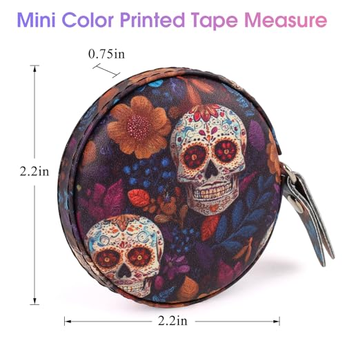 Retractable Mini Tape Measure, Auto-Retract, Premium Leather Tape Measure, Dual-Sided Ruler, Ideal for Fabric Cutting, Body Measurements, and Handicrafts (Candy Skull) - color: Candy Skull