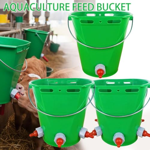 Feed Bucket,Livestock Milk Feeder Bucket 8L Large Capacity with 1 Nipple 1 Mouth Feeding Station for Lamb Calf Goat Kid Piglet Food Grade Plastic Farm Nursing Pail with Internal Scale and Handle - color: White1