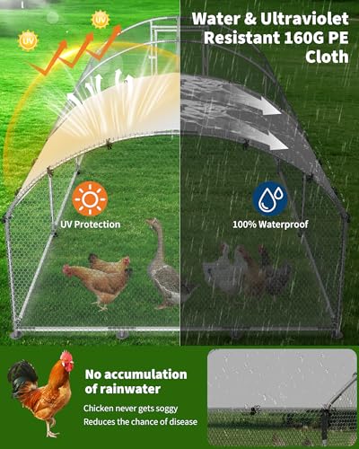 Large Metal Chicken Coop, 9.8' W x 19.7' L x 6.6' H Walk-in Poultry Cage, Chicken Run Pen House with Waterproof & Anti-Ultraviolet Cover & Lockable Doors for Outdoor