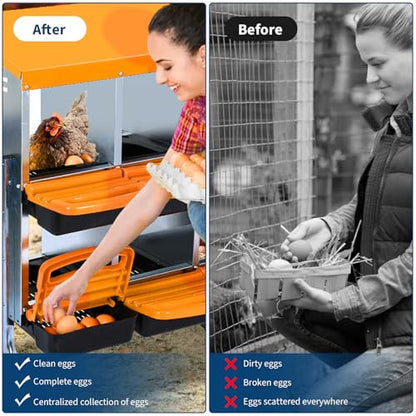 10-Hole Chicken Nesting Box, 2-Tier 10 Compartment Metal Roll Away Egg Laying Box with Lid & Legs, Easy Egg Collection, Galvanized Steel Rustproof Poultry Laying Boxes for Hens, Ducks, Farm, Yard - size: 10 holes with legs-Orange