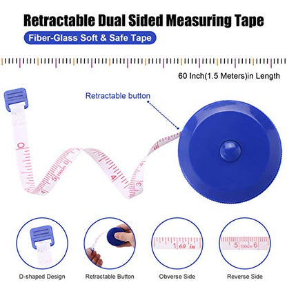 Measuring Tape Retractable, 60 Inch Soft Fabric Tape Measure for Body, Push Button Sewing Measurement Tape for Cloth Waist(3 Pack/Green Black Blue) - color: Green, Black, Blue