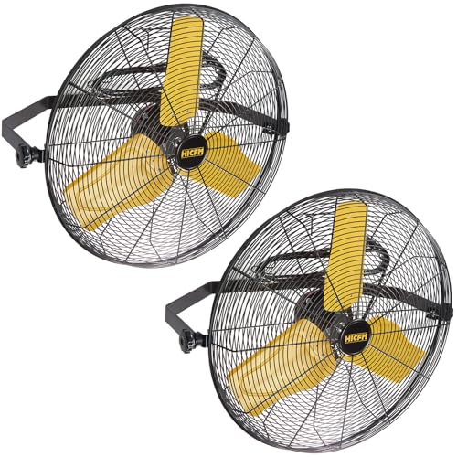 HiCFM 9100 CFM 24 inch Heavy Duty Industrial Wall Mounted Fan with TEAO Enclosure Motor, Permanent Lubricated Ball Bearing, 180 Degree Tilting, Safety Yellow Blade Wall Fan - UL Listed, 2 PACK - size: 24" Indoor (No Remote)