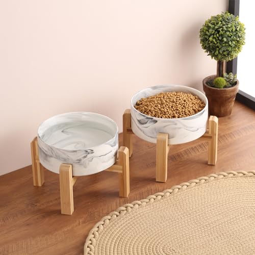 Raised/Elevated Ceramic Dog Bowl for Medium Large Sized Breeds,Large Dog Food Water Bowl with Stand,8 in Non Slip Heavy Weighted 1800ml/ 7.6 Cups/60 OZ Marble Grey - color: Marble Grey, size: 8 in