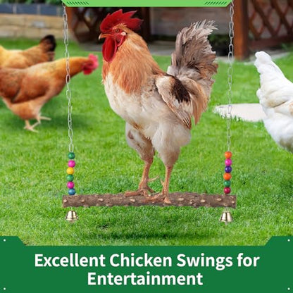 2PCS Chicken Bird Swings - Natural Wooden Swing Toys with Wooden Stands for Chickens, Hens & Parrots