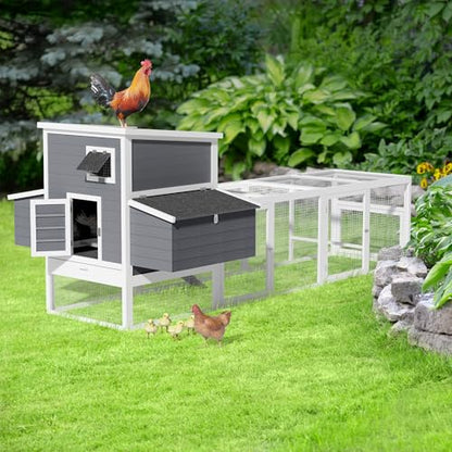 117'' Large Chicken Coop for 4-8 Chickens, Wooden Hen House with Run & 4 Nesting Boxes, Outdoor Poultry Cage Rabbit Cage Duck House with Ramps & Tray, 116.5''L*59''W*46.6''H - size: 116.5"L x 59.0"W x 46.6"H
