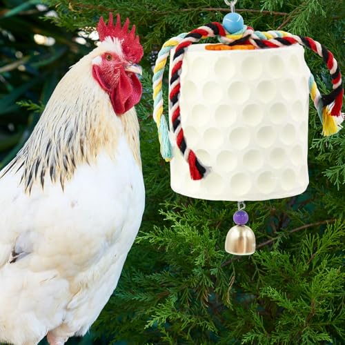 Oooct Large Chicken Chewing Toy, Chick Beak Grinding Calcium Stone with Bells, Chicken Coop Accessories, Cage Toys for Cockatiel Parakeet Parrot Budgies Rat Hamster Rabbit Bunny Green - color: White