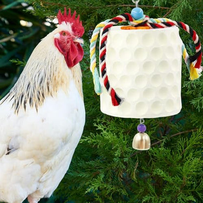 Oooct Large Chicken Chewing Toy, Chick Beak Grinding Calcium Stone with Bells, Chicken Coop Accessories, Cage Toys for Cockatiel Parakeet Parrot Budgies Rat Hamster Rabbit Bunny Green - color: White