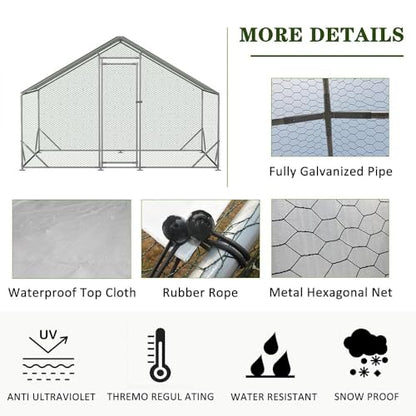 Garvee Large Metal Chicken Coop,Walk-in Poultry Cage,Outdoor Hen Run House with Waterproof and Anti-Ultraviolet Cover Rabbits Habitat Cage for Outdoor - size: 6.5"L x 9.8"W x 6.4"H