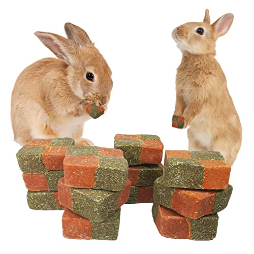 Fhiny 12 PCS Rabbit Carrots Chew Toys, Natural Timothy Hay Biscuit Cubes Rabbit Carrot Molar Treats Small Pet Snacks for Bunny Hamster Chinchilla Guinea Pig or Other Small Animals
