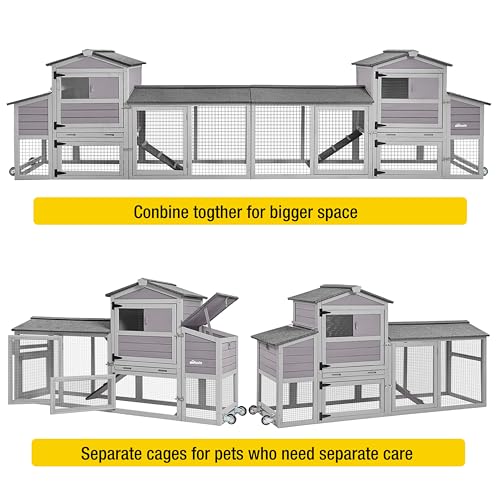 Aivituvin 160in Chicken Coop Extension Design Wooden Hen House Poultry Cage Movable with Nesting Box and Run (Two Sets) - color: Grey, size: AIR61-C