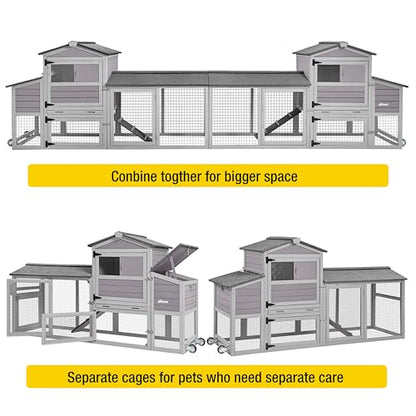 Aivituvin 160in Chicken Coop Extension Design Wooden Hen House Poultry Cage Movable with Nesting Box and Run (Two Sets) - color: Grey, size: AIR61-C