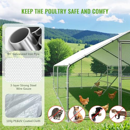 Large Metal Chicken Coop, 10x13x6.5ft Walk in Chicken Runs for Yard with Covers, Outdoor Chicken Pen with Roosting Perch and Split Door, Spire Roof Poultry Cage for Chicken, Duck