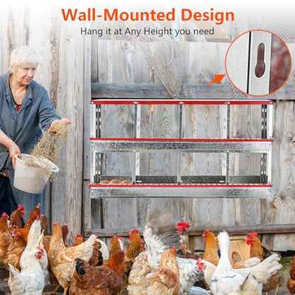 8-Compartment Chicken Nesting Box, Wall Mounted Roll Away Nesting Box for Laying Hens, Galvanized Steel Egg Laying Box with Collection Tray & Perch, Easy Clean Heavy Duty Poultry Nest Box