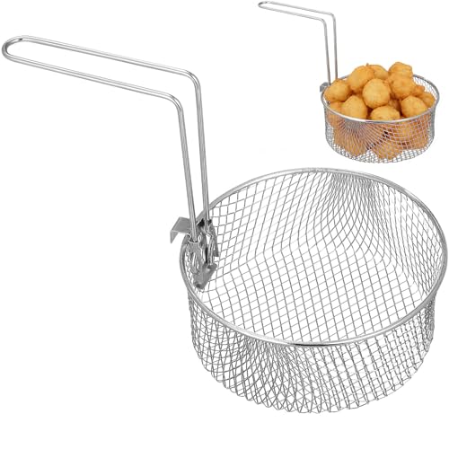 MAGICLULU Stainless Steel Fryer Basket with Detachable Handle, 6.7Inch Round Deep Frying Basket for Pot, Multifunctional Wire Mesh Strainer for Frying Serving Restaurants Kitchen Use