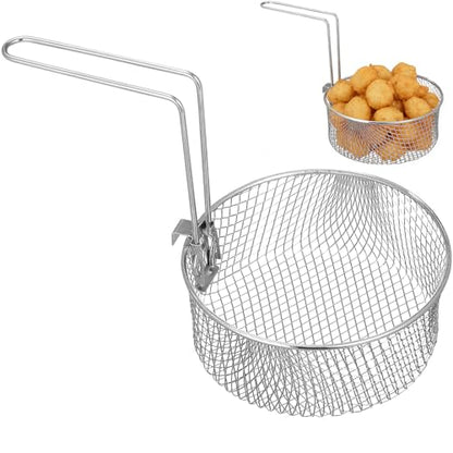 MAGICLULU Stainless Steel Fryer Basket with Detachable Handle, 6.7Inch Round Deep Frying Basket for Pot, Multifunctional Wire Mesh Strainer for Frying Serving Restaurants Kitchen Use