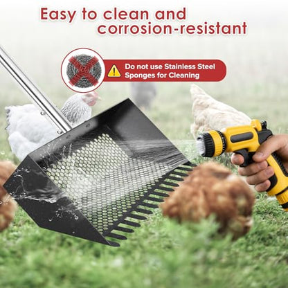 Sand Flea Rake, Heavy Duty Sand Sifter with 23" - 66" Adjustable Stainless Steel Handle, Large Litter Scoop for Beach, Chicken Coop, Farm, Garden & Yard