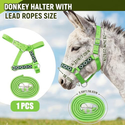 1 Set Miniature Donkey Halter with Lead Ropes, Cute and Stylish Adjustable Nylon Head Collar Set for Miniature Donkeys (Bright Green) - color: Bright Green