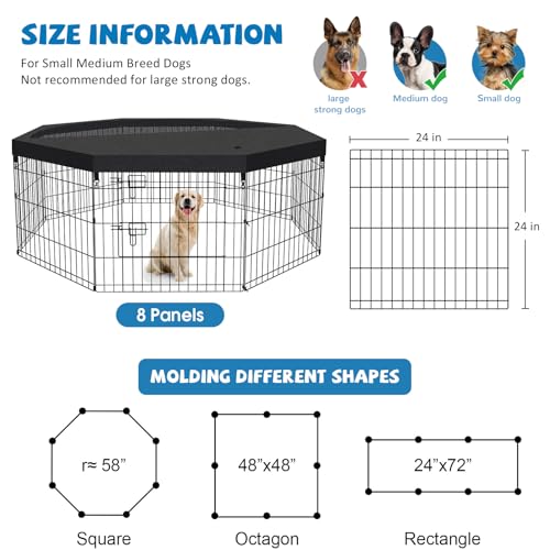 Peekaboo Dog Playpen 24 Inch, 8 Panel Metal Pet Fence with Top Cover | 24 Inch 8 Panel Foldable Metal Dog Playpen with Top Cover, GRS Certified Recycled Material - style: Playpen + top cover