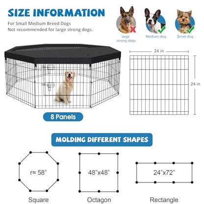 Peekaboo Dog Playpen 24 Inch, 8 Panel Metal Pet Fence with Top Cover | 24 Inch 8 Panel Foldable Metal Dog Playpen with Top Cover, GRS Certified Recycled Material - style: Playpen + top cover