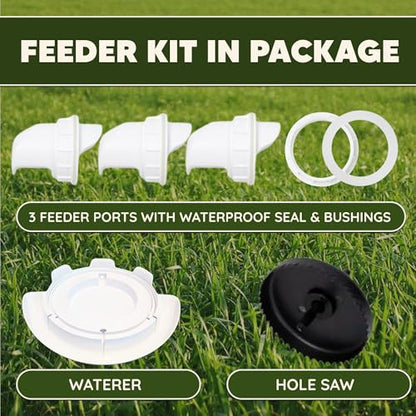 Poultry Pro Chicken Feeder & Waterer Set - As seen on Shark Tank, 3 Ports, Seal Bushings, Hole Saw & Waterer, DIY Feeders for Buckets, Barrels, Bins & Troughs (Bucket Not Included) - style: Feeder and Waterer Bundle