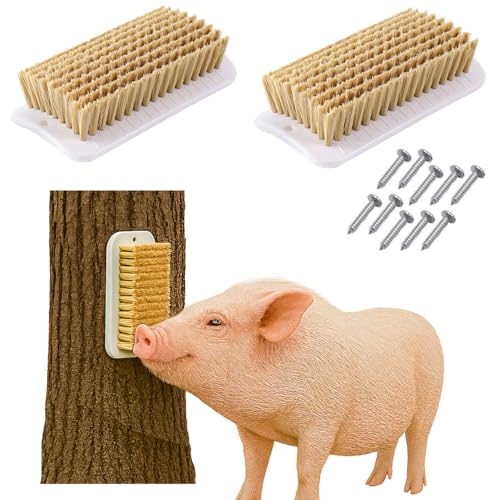 2Pcs Pig Enrichment Toy, 2-in-1 Self-Grooming and Scratch Brush for Mini Pigs, Encourages Natural Behavior, Reduces Stress, Easy Install for Pens, Barns, or Yards