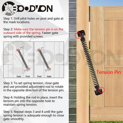 11-1/2" Gate Spring Self Closing Heavy Duty Door Springs to Close Door, Adjustable Tensioner Automatic Gate Closure, Gate Spring for Wooden Gate, Vinyl Fence, Steel Door(Black, 1 Pack) - size: 11-1/2 Inch