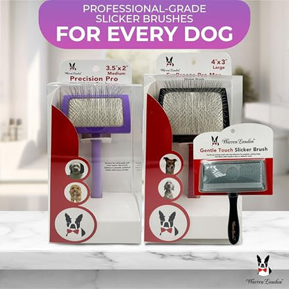 Warren London Precision Pro Slicker Brush for Dogs – 3.5" x 2" Medium Slicker Brush for Tangle-Free Grooming – Soft Pins for Medium & Long Coats – Ergonomic Handle – Professional Pet Grooming Tool - style: Precision Pro Medium