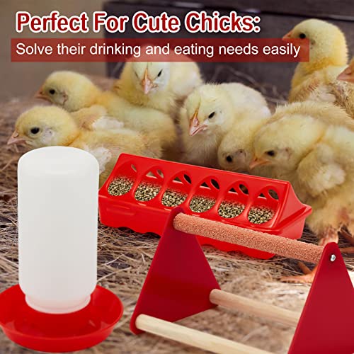 Patelai 12 Pcs Chick Feeder and Waterer Kit Feeding Supplies with Mini Perch Chicken Starter Kit for Coop and Brooder for Small Poultry Ducks Quail