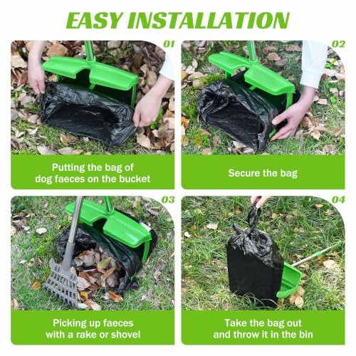Eocnrhe Pooper Scooper with Bag Attachment, 50 inches Long Handle Pooper Scooper, Poop Scooper for Dogs, Dog Poop Scooper for Yard, Pooper Scooper for Large Dogs Heavy Duty, Poop Scooper Bin & Rake