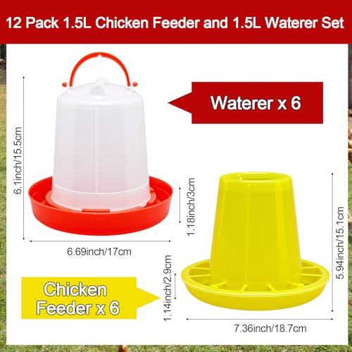 Funnymoom 12 Pack Chick Feeder and Waterer Set Chicken Feeder and Waterer Kit, 1.5l Chicken Feeding and Drinker Bulk for Baby Chicks Ducks Goose Pigeons Quail Coop Accessories(Combination) - style: Combination