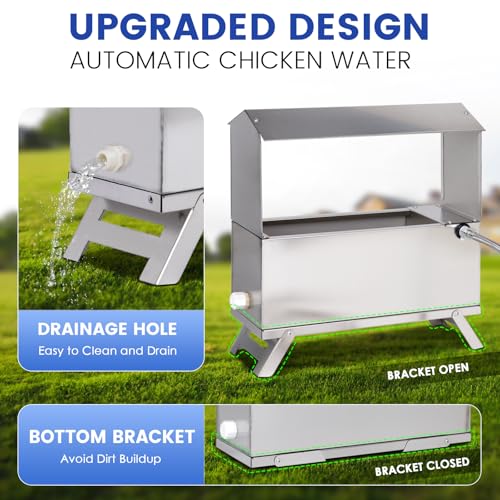 1.6 Gal Automatic Chicken Waterer Stainless Steel Poultry Waterer Dispenser with Float Valve Kit and Bottom Bracket Chicken Waterer Feeder for Hen Duck Goose Turkeys