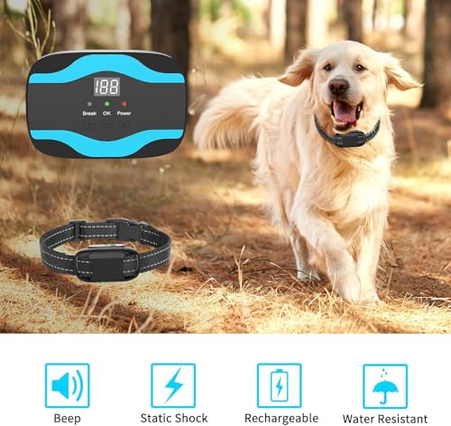 RUXAN Electric Fence for Two Dogs, 2025 Underground Dog Fence System, Rechargeable Aboveground Pet Containment System with Waterproof Collar Receivers, 656Ft Boundary Wire - color: RD/BL