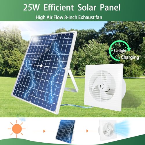 Solar Exhaust Fan, 25W Waterproof Solar Panel 8 Inch Ventilation Vent Fan for Greenhouse,Chicken Coop,Shed, Garage, Attic, Barn, Workshop Outside,14.8ft Cable - size: 25W 8" solar exhuast fan