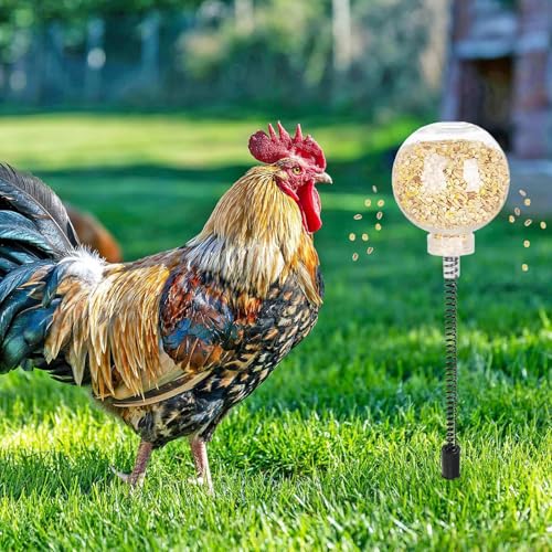 DOITOOL 4PCS Chicken Feeding Toy, Enrichment Toys with Spring and Ground Stake, Swing Treat Dispenser for Hens, Poultry, Duck, Birds, Parrot, Cat