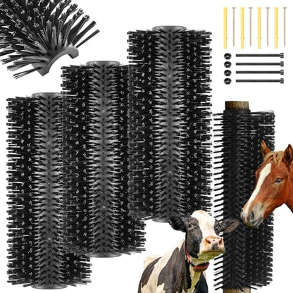 3 Pack Livestock Scratching Brush Itch Relief Horse Scratching Post Self-grooming Goat Scratcher with Durable Screws for Horse Pony Goat Sheep Pig Donkey (Black) - color: Black
